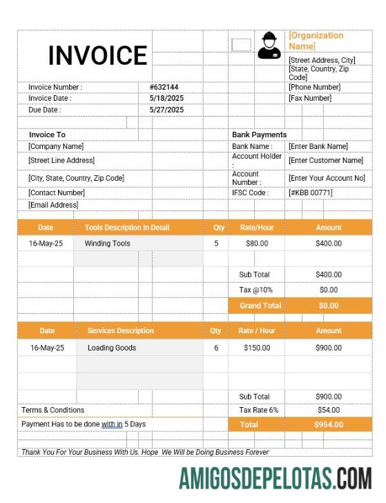 imprimível Modelo de Nota Fiscal Trabalhista